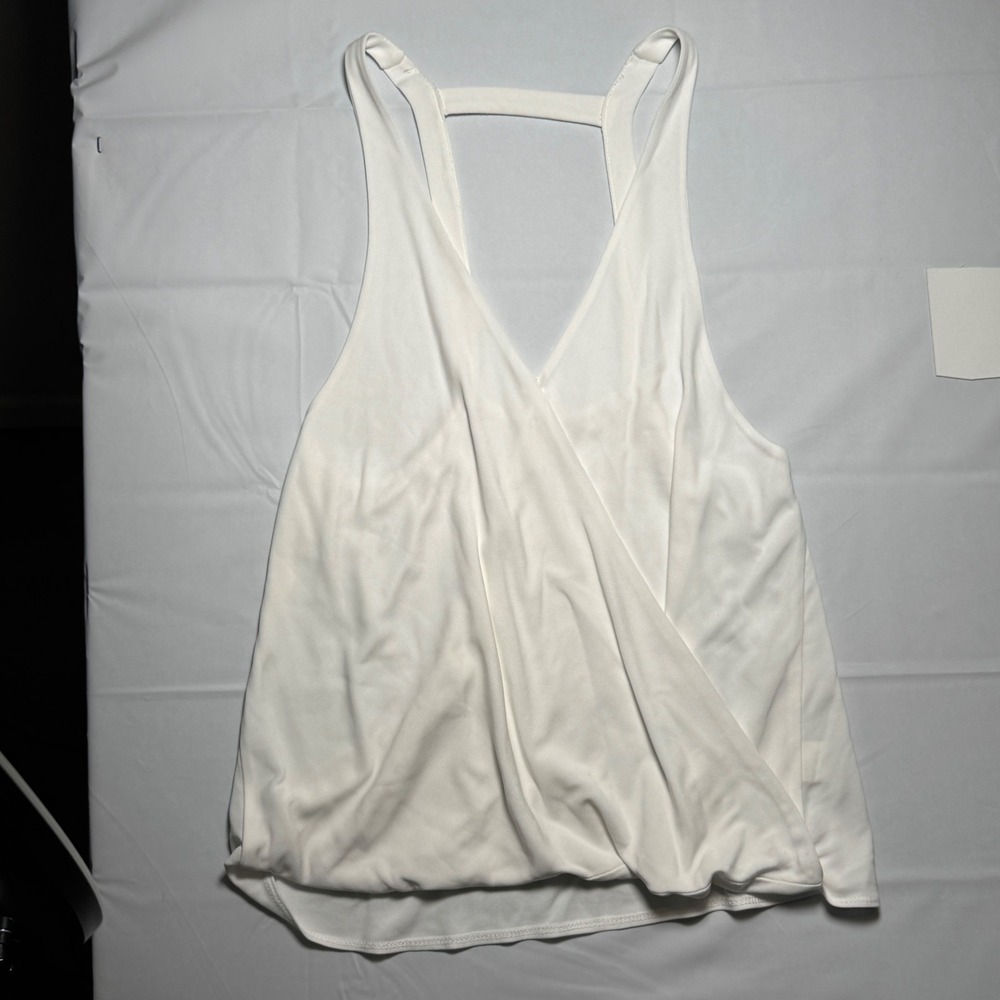 Drew Tank Top Strappy Draped Surplice Racerback White Made USA Rayon Womens XS